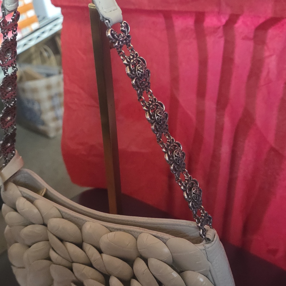 Brighton Euc Retired Rosalie Cream Applied Floral Petals Leather Shoulder Bag - Picture 9 of 17